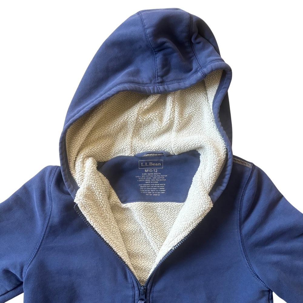 LL Bean Youth Kids Full Zip Up Jacket Sherpa Lined Sz Medium 10/12 Blue Unisex - Picture 3 of 5